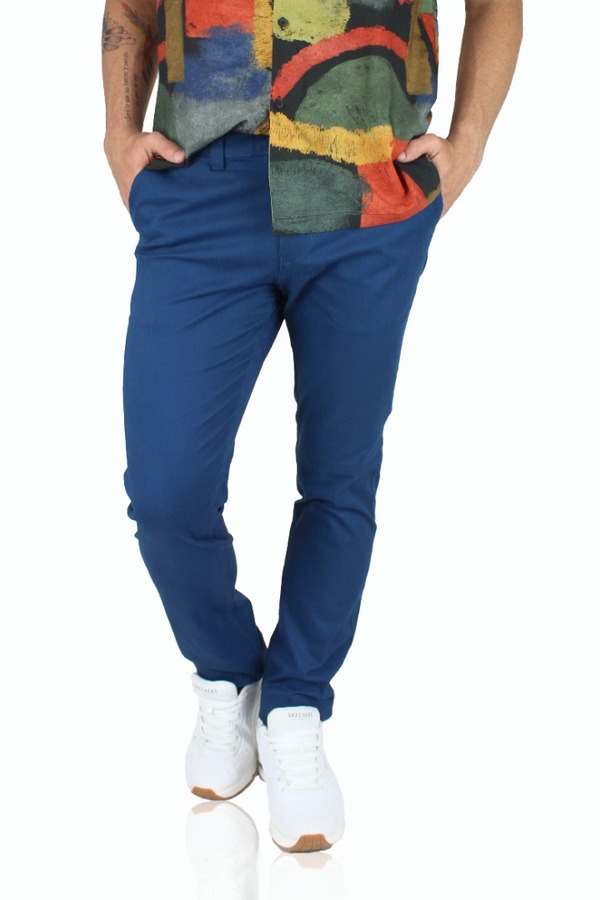 Pantalón Chino Color Azul Plúmbago Slim Fit De Algodón Para Hombre